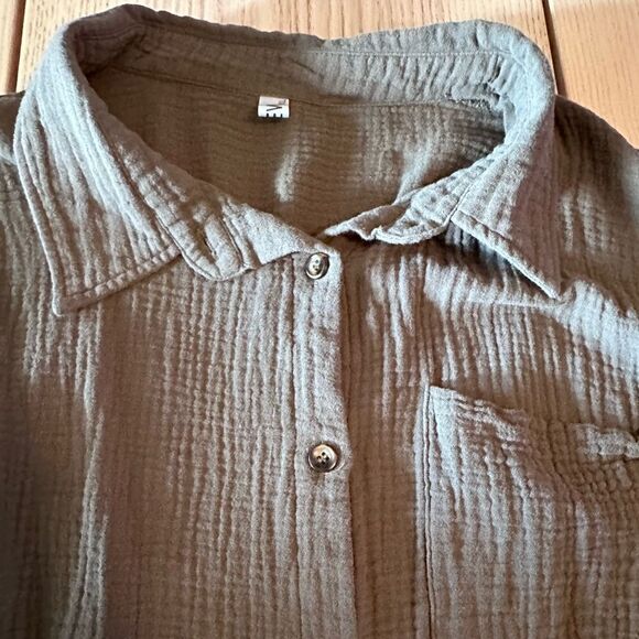 Asew Collared Button Up Cotton olive Green Blouse- 2XL - Picture 5 of 6